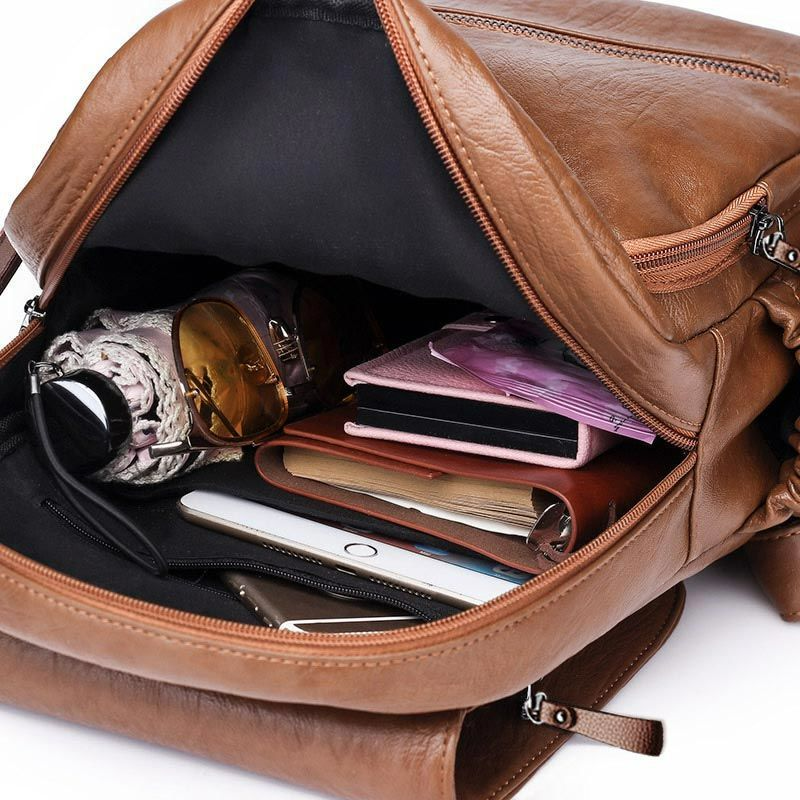 Damen Rucksack aus Kunstleder ⎜ Modischer Cityrucksack mit Reißverschlüssen für Alltag und Freizeit