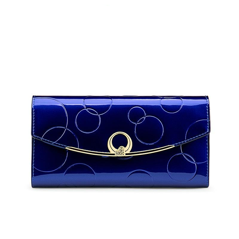 Lange Damen Geldbörse aus Lackleder ⎜ Elegante Clutch mit großer Kapazität und stilvollem Verschlussdesign