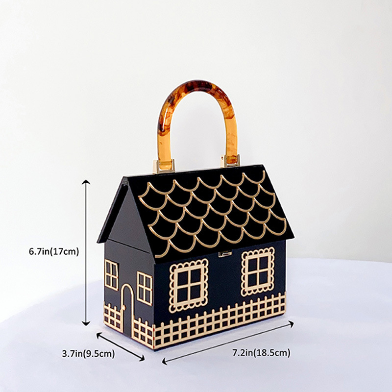 Acryl Handtasche für Damen ⎜ Extravagante Abendtasche in Hausform mit großem Stauraum für besondere Anlässe