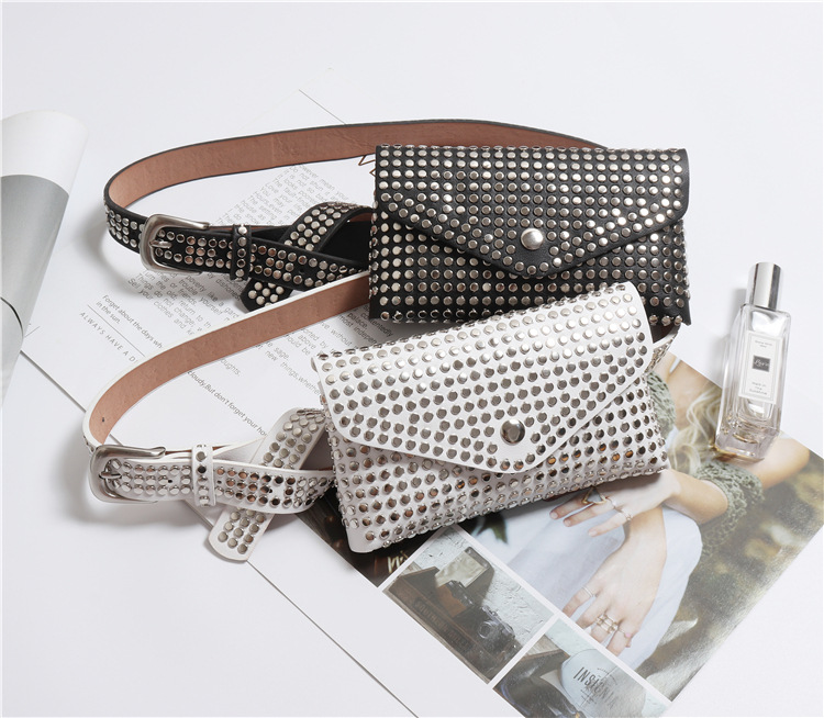 Gürteltasche für Damen ⎜ Kleine Bauchtasche aus weichem Kunstleder mit Nieten für Festivals und Freizeitlooks