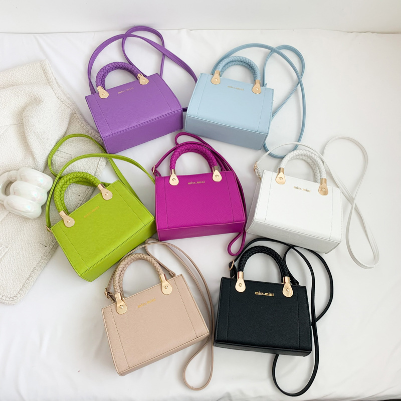 Handtasche für Damen ⎜ Modische Mini-Tasche mit Litchi-Prägung und geflochtenem Griff für stylische Outfits