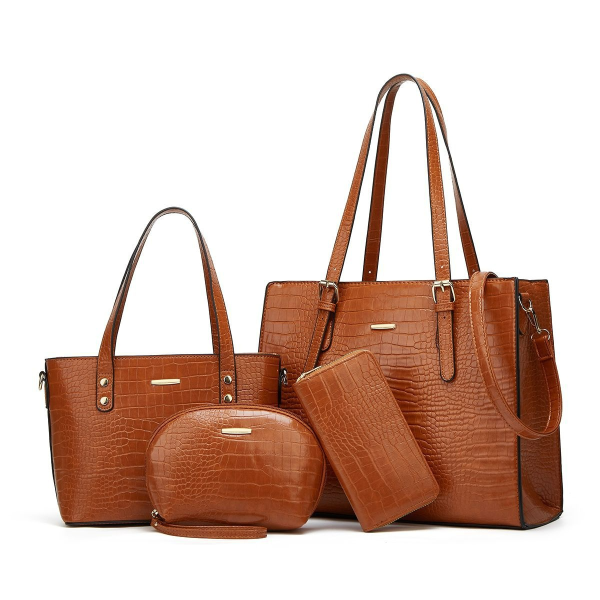 Taschenset für Damen ⎜ 4-teiliges Set mit Schultertasche, Handtasche, Kosmetiktasche und Portemonnaie