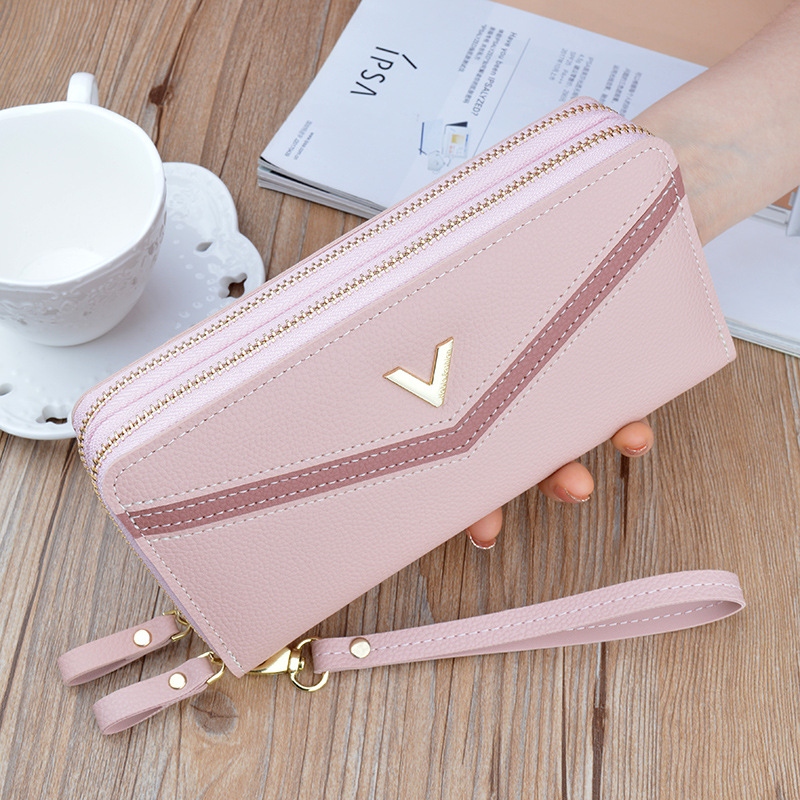 Damen Geldbörse mit Doppelreißverschluss ⎜ Lange Clutch mit Handriemen und modernem Design