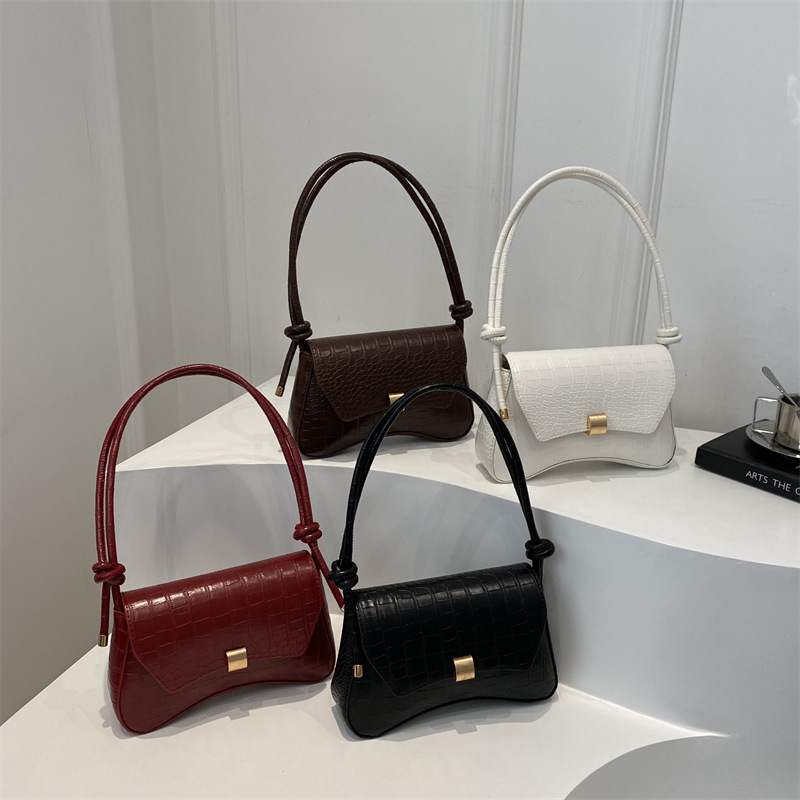 Schultertasche für Damen ⎜ Kleine Handtasche in Kroko-Optik mit Drehverschluss und elegantem Retro-Design