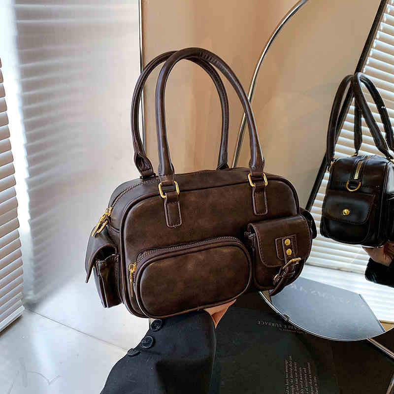 Damen Schultertasche Mit Fronttaschen ⎜ Geräumige Boston Bag Für Alltag Und Freizeit