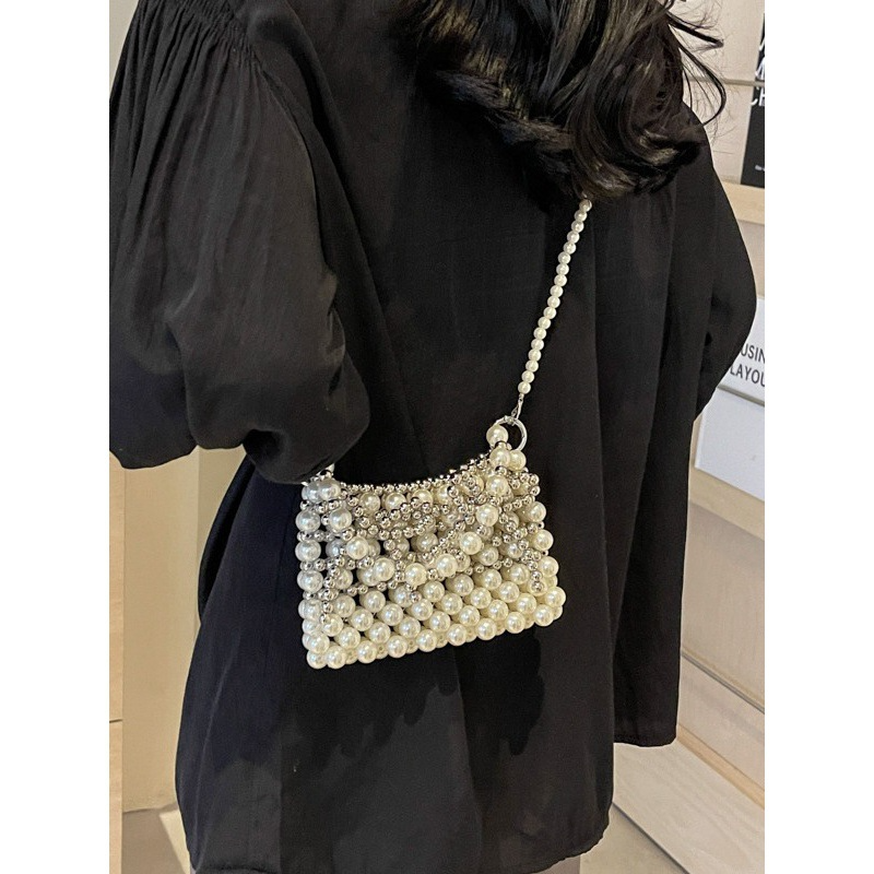 Abendtasche für Damen ⎜ Luxuriöse Perlen-Handtasche mit Schleifendetail für festliche Anlässe und Partys
