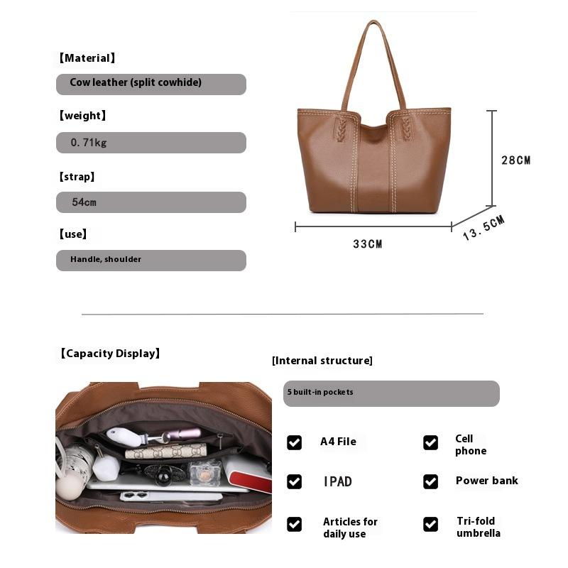 Shopper Tasche für Damen ⎜ Geräumige Ledertasche mit Doppelhenkel für Büro, Stadt und Alltag