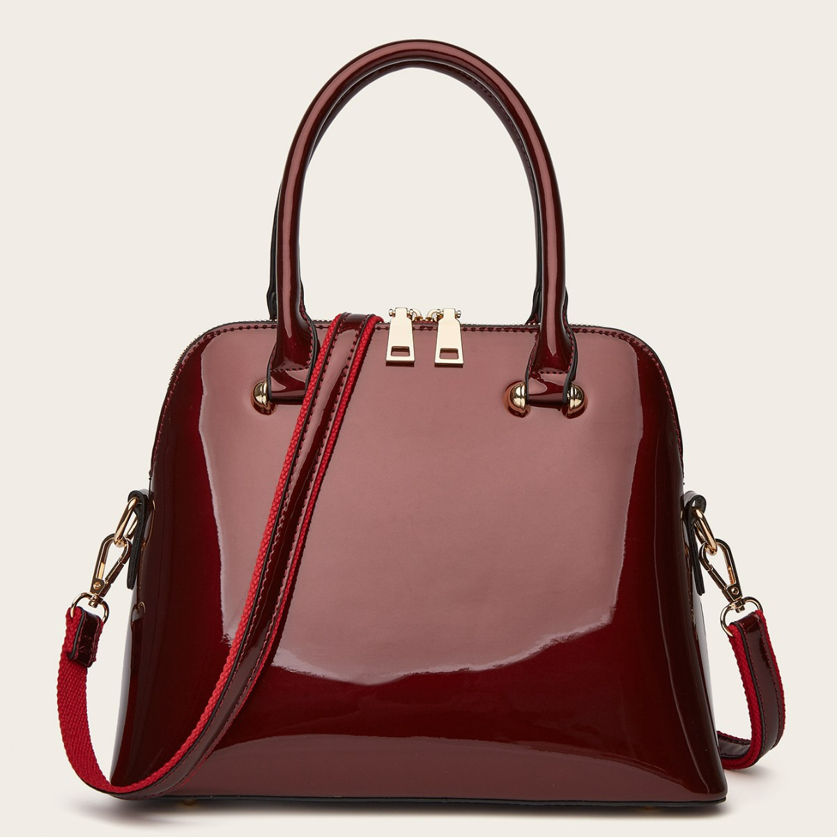 Handtasche für Damen ⎜ Glänzende Schultertasche mit Henkeln und abnehmbarem Trageriemen für Alltag und Events