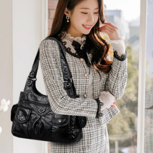 Schultertasche für Damen ⎜ Große Handtasche aus Kunstleder mit Reißverschluss und praktischen Außenfächern
