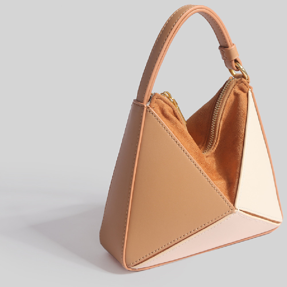 Handtasche für Damen ⎜ Dreieckige Umhängetasche mit Farbblock-Design und Reißverschlussfach für unterwegs