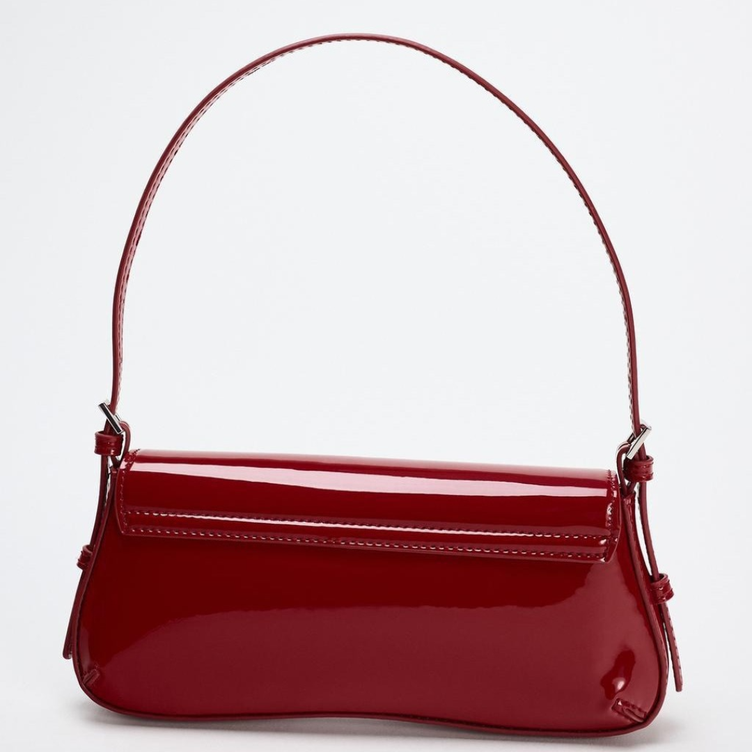 Damen Schultertasche in Lackoptik ⎜ Elegantes Retro-Design mit kurzem Tragegriff