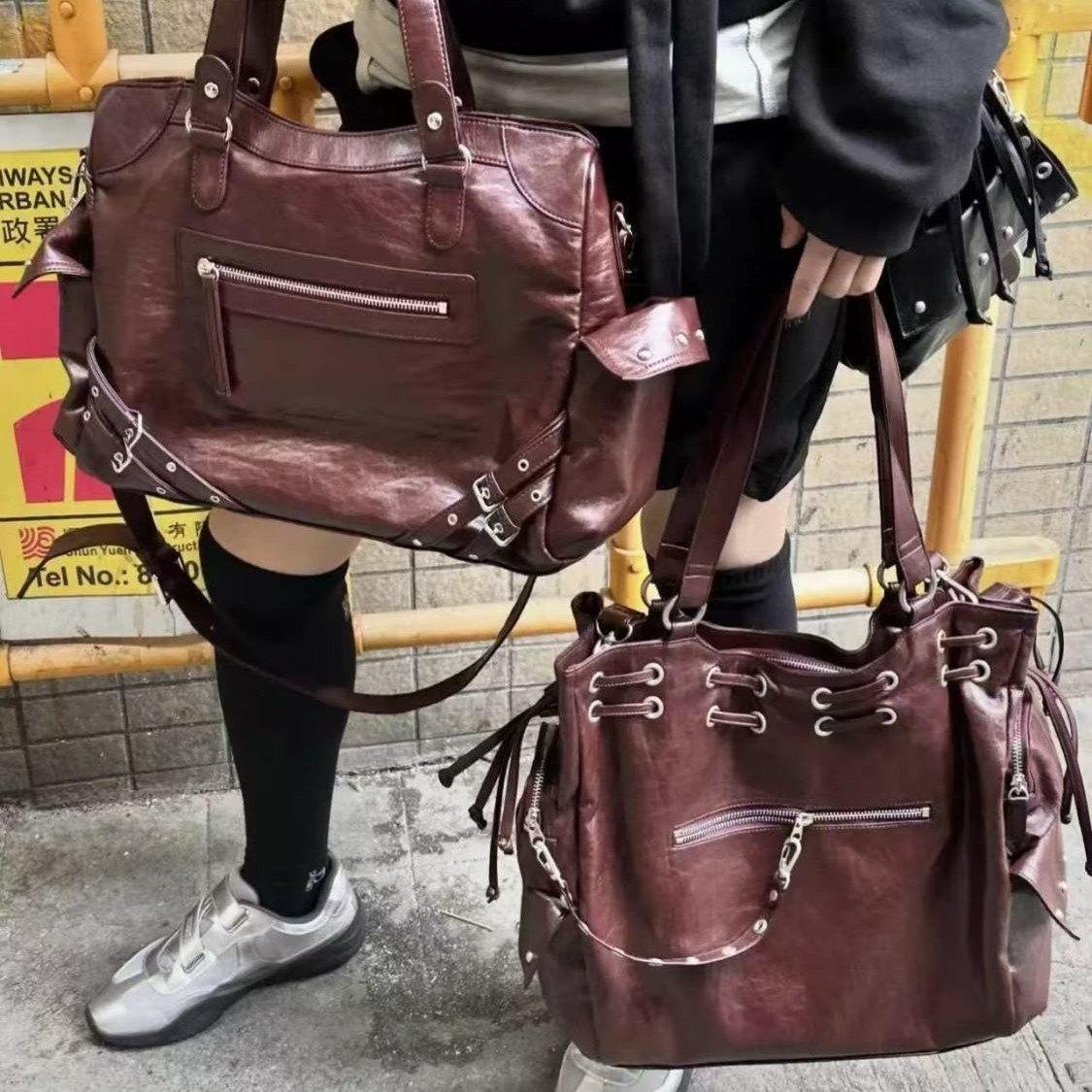 Große Damen Umhängetasche mit Nieten ⎜ Viel Stauraum und seitliche Zierdetails für stilvollen Alltagslook