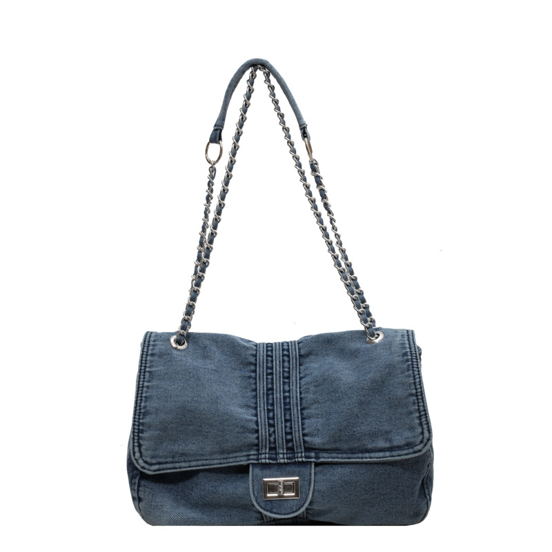 Shopper Tasche für Damen ⎜ Geräumige Umhängetasche aus Denim mit Kettengurt für Alltag und Freizeit