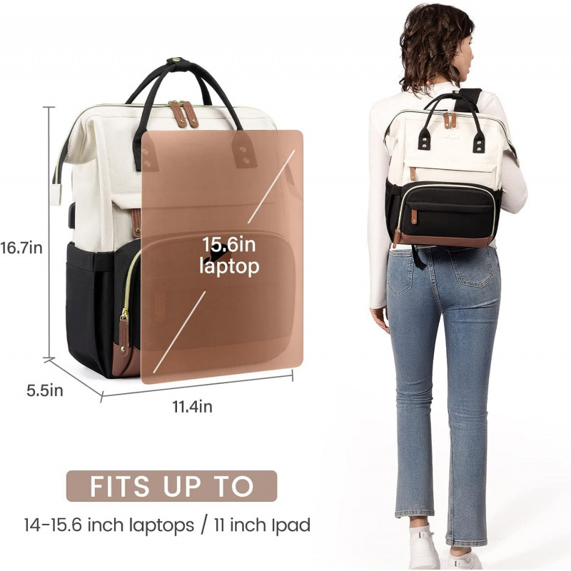 Laptop Rucksack für Damen ⎜ Großer Schulrucksack mit USB-Anschluss und viel Stauraum für Alltag und Reisen