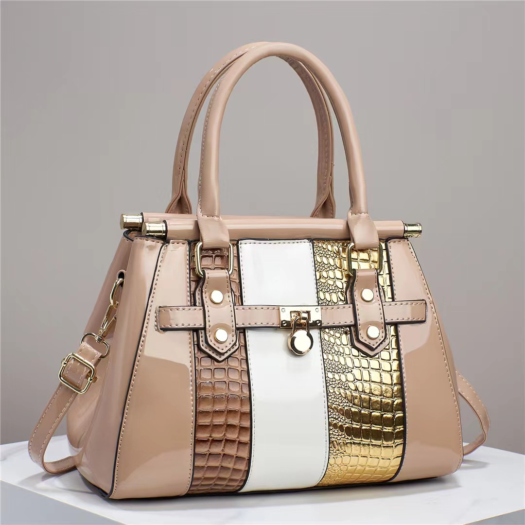Stilvolle Handtasche für Damen ⎜ Große Tasche aus Leder mit Farbigem Design und Goldenen Akzenten