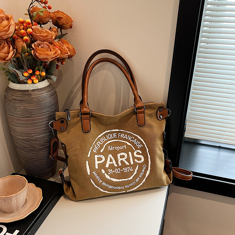 Canvas Tasche für Damen ⎜ Lässiger Paris-Print mit robusten Tragegriffen