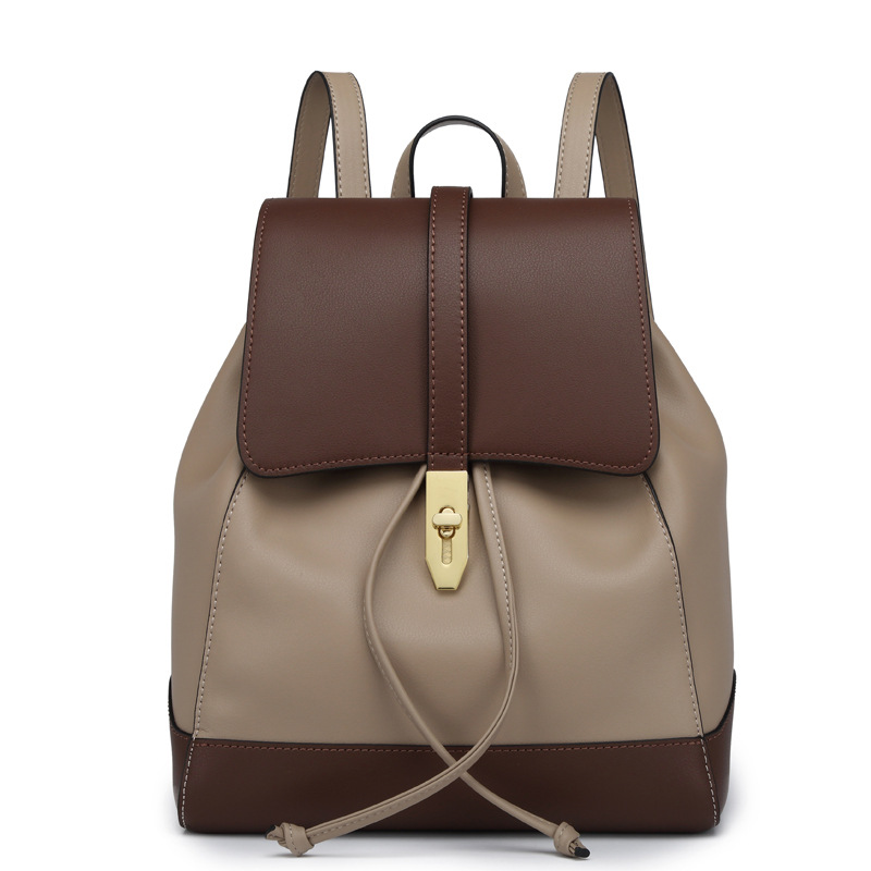 Damen Rucksack aus Kunstleder ⎜ Stilvoller Tagesrucksack mit Kordelzug und sicherem Steckverschluss für unterwegs