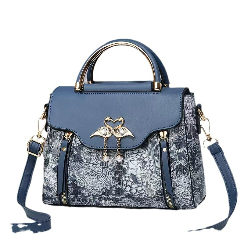 Handtasche für Damen ⎜ Elegantes Design mit romantischem Schwanen-Motiv und abnehmbaren Schultergurt