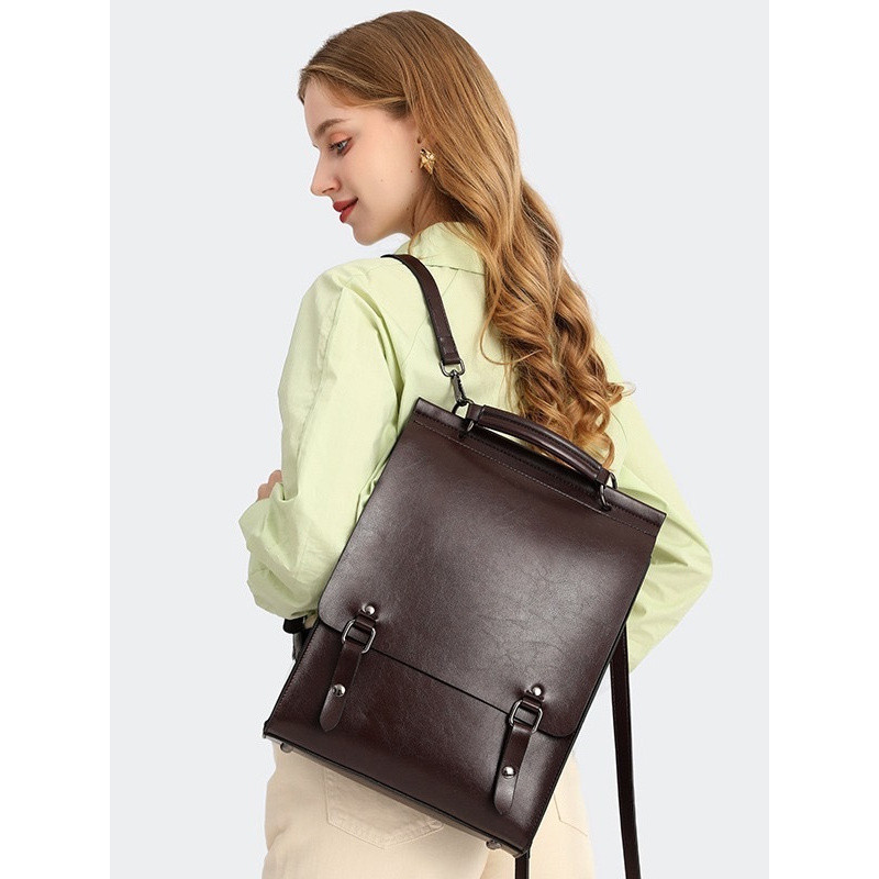 Damen Rucksack aus Leder ⎜ Retro Design mit verstellbaren Trägern und praktischem Innenfach