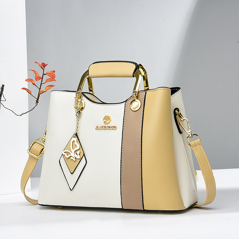 Handtasche für Damen ⎜ Elegante Schultertasche mit Farbblock-Design und abnehmbarem Umhängeriemen