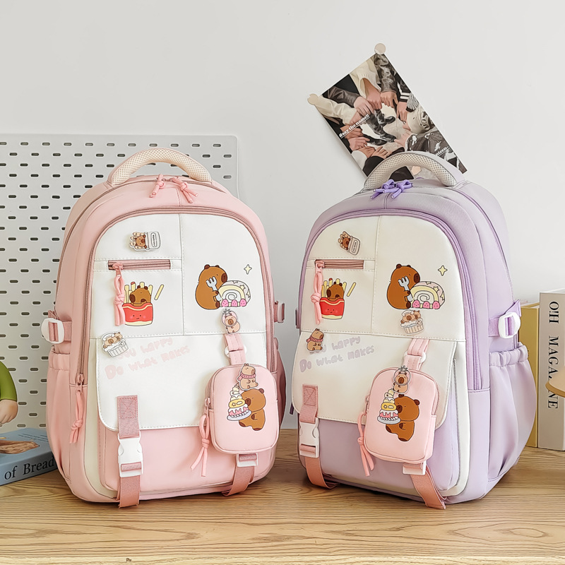 Damen Rucksack mit Cartoon-Print ⎜ Großer Schulrucksack mit viel Stauraum für Alltag und Freizeit
