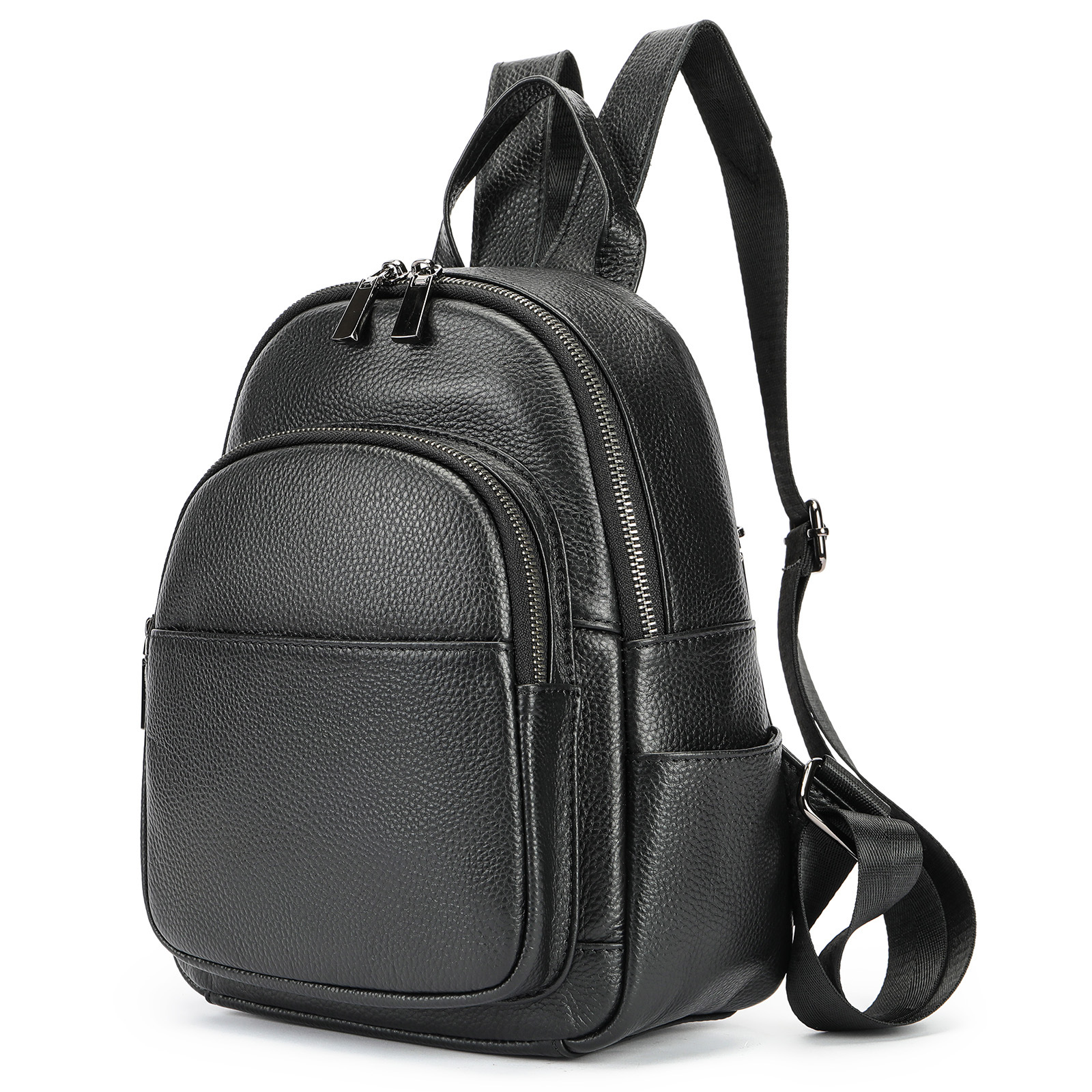 Damen Rucksack aus Kunstleder ⎜ Kompakter City-Rucksack mit Reißverschlussfächern und verstellbaren Trägern