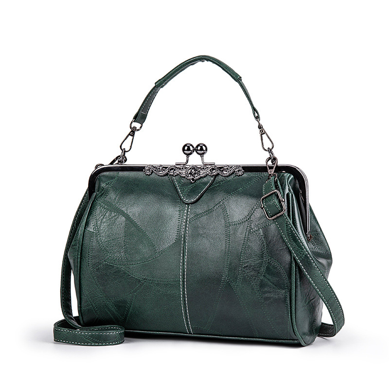 Handtasche im Vintage-Design ⎜ Elegante Leder-Tasche mit Klippverschluss und Verstellbarem Schulterriemen