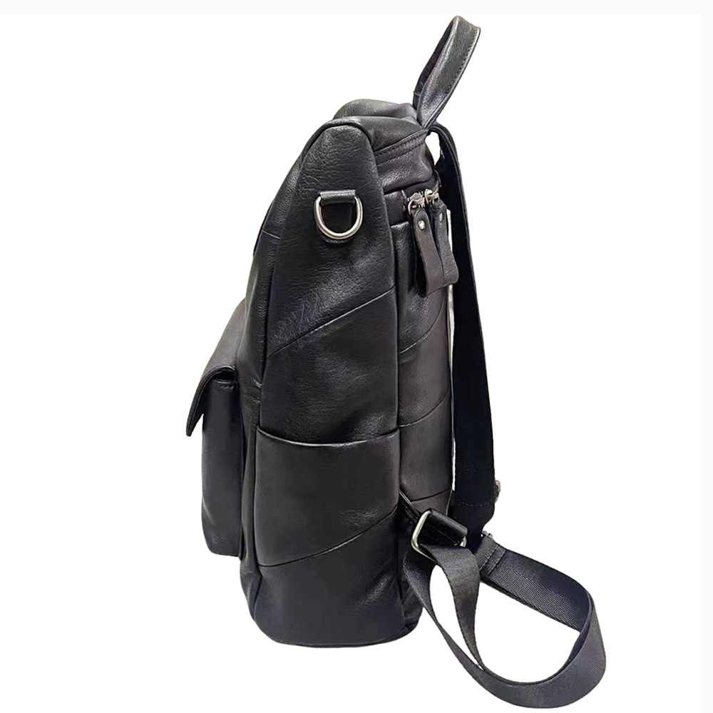 Damen Rucksack ⎜ Modischer Leder-Rucksack mit Fronttasche und Verstellbaren Schulterriemen