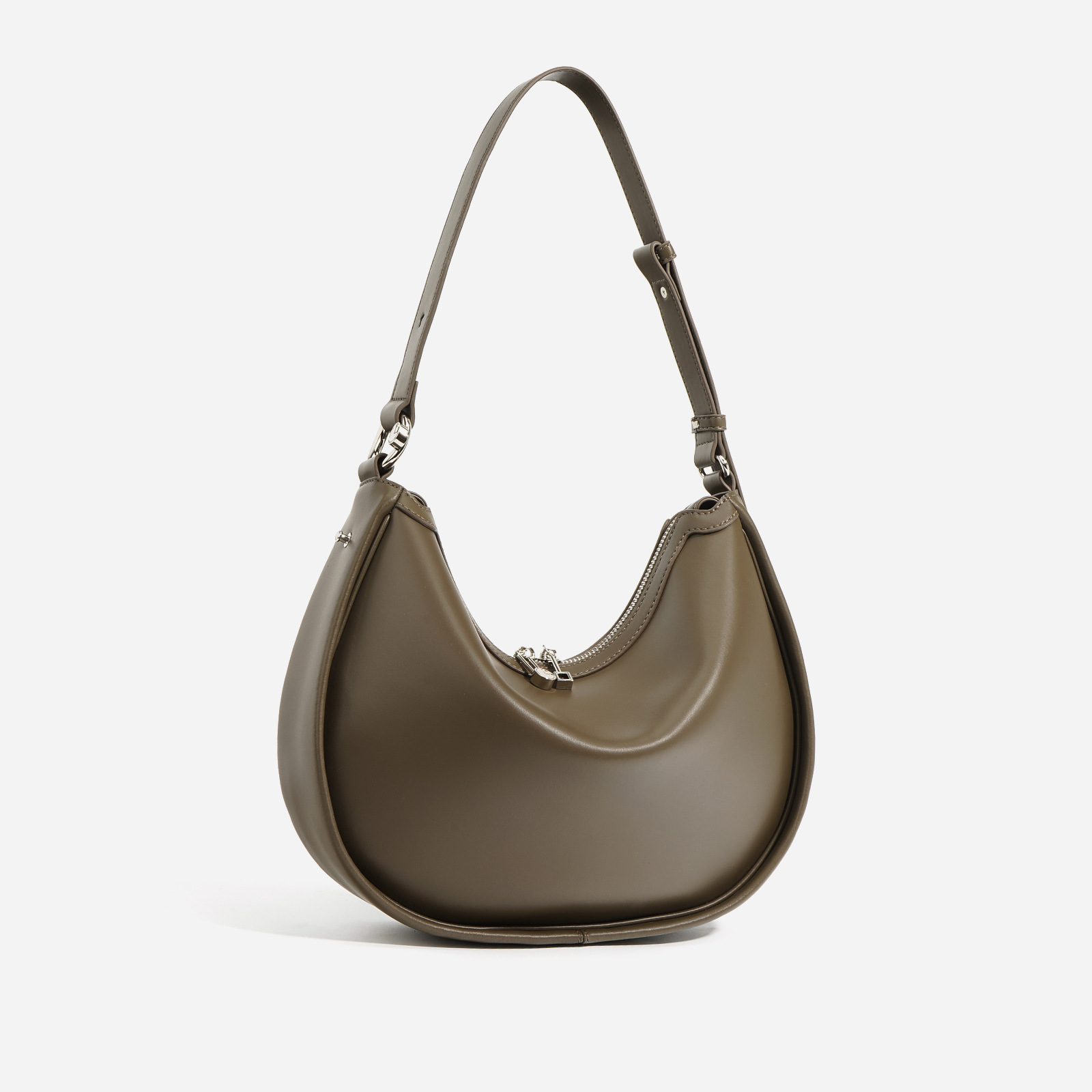 Handtasche im Halbmond-Design ⎜ Elegante Schultertasche für Damen aus Glattem Kunstleder mit Reißverschluss