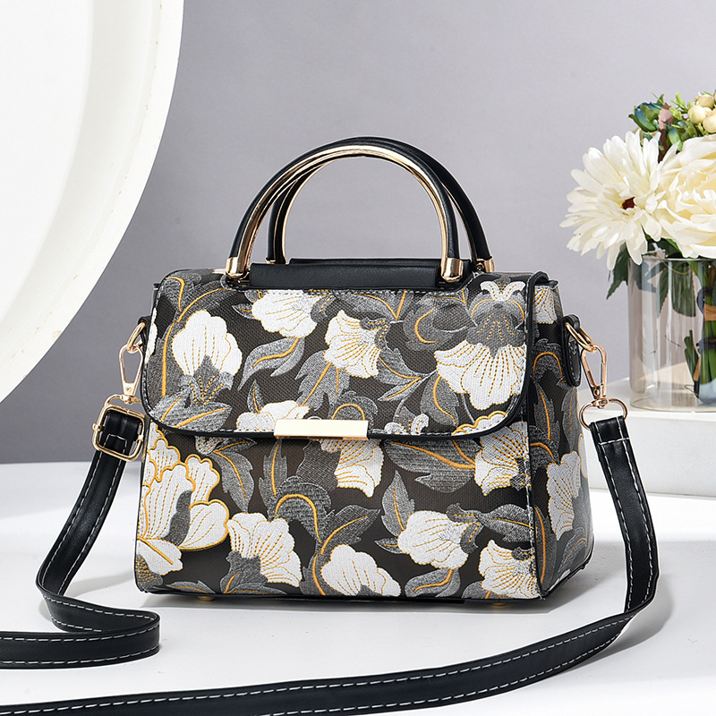 Umhängetasche für Damen ⎜ Bedruckte Schultertasche mit Blumenmuster und abnehmbarem Trageriemen