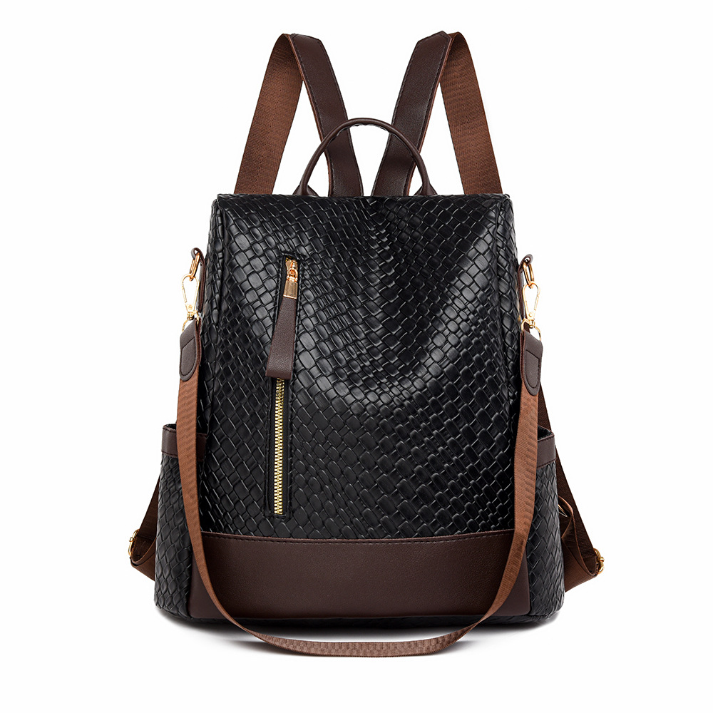 Damen Rucksack aus Weichem Leder ⎜ Modischer Flechtstil mit Reißverschluss und verstellbaren Schulterriemen