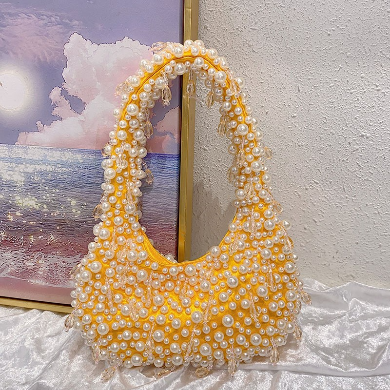 Perlen-Handtasche ⎜ Elegante Schultertasche mit Perlen- und Kristall-Details für besondere Anlässe