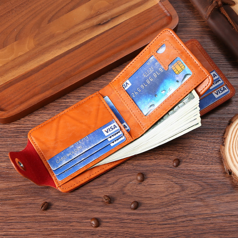 Herren Geldbörse mit Druckknopf ⎜ Zweifach faltbare Brieftasche im Dollar-Design mit Kartenfächern