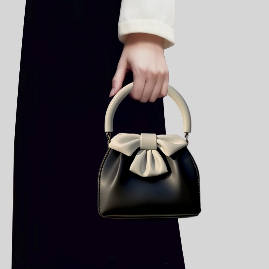 Damen Handtasche ⎜ Elegante Bucket Bag mit kontrastfarbenem Schleifendetail und gerafftem Design