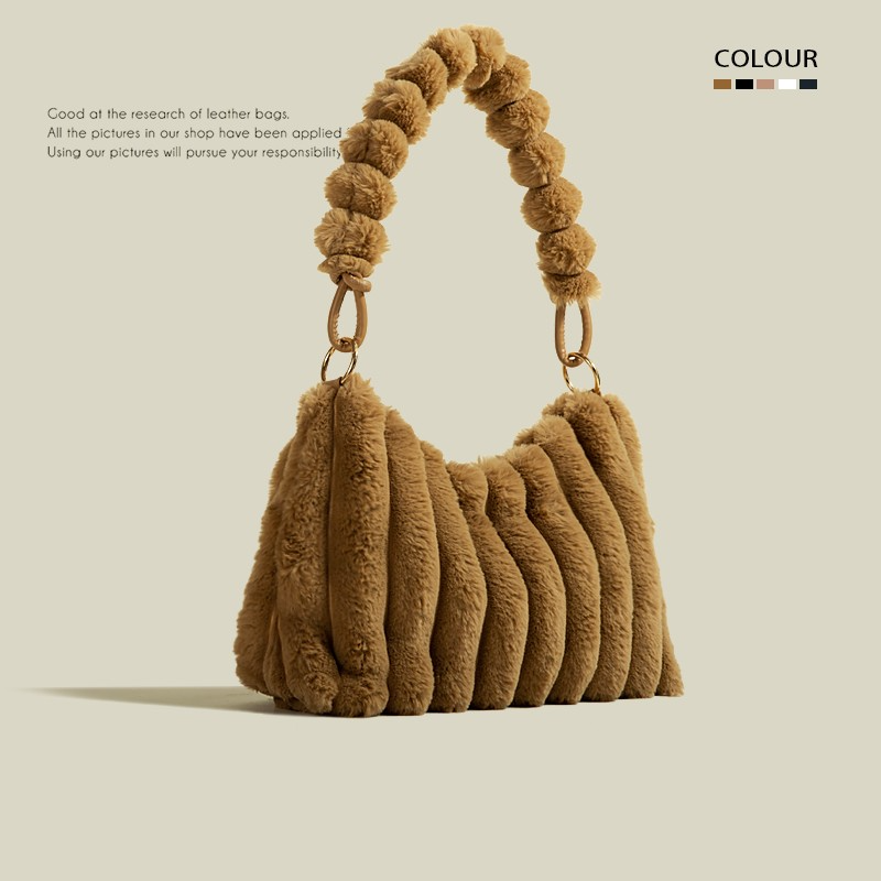 Plüsch Schultertasche für Damen ⎜ Weiche Unterarmtasche mit Komfortablem Griff und Großem Stauraum
