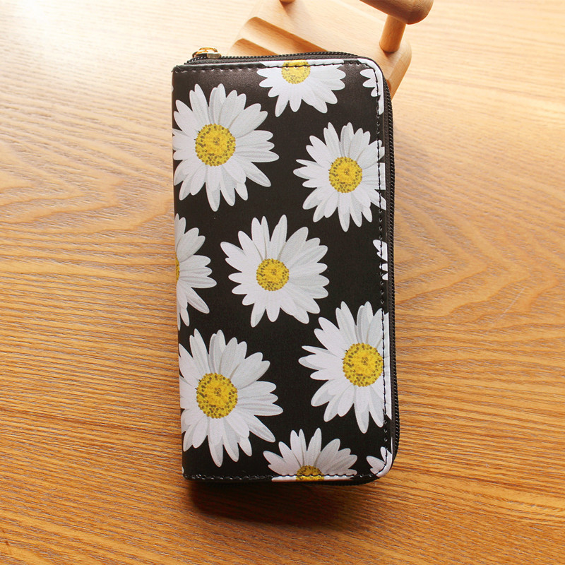 Damen Geldbörse mit Sonnenblumenmuster ⎜ Schlankes Portemonnaie mit Reißverschluss und viel Stauraum