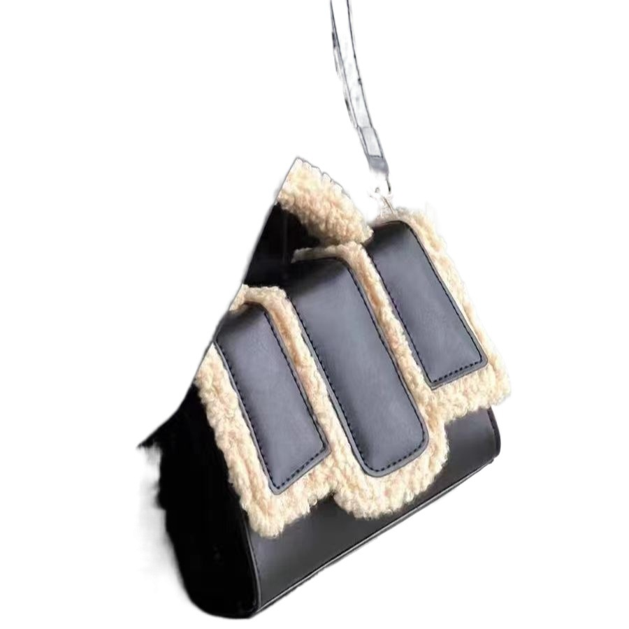 Damen Umhängetasche ⎜ Modische Handtasche mit Lammwolle für Herbst und Winter