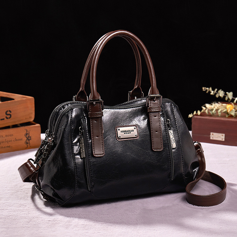 Damen Schultertasche aus Echtleder ⎜ Elegantes Design mit Tragegriff und Umhängefunktion für Alltag und Beruf