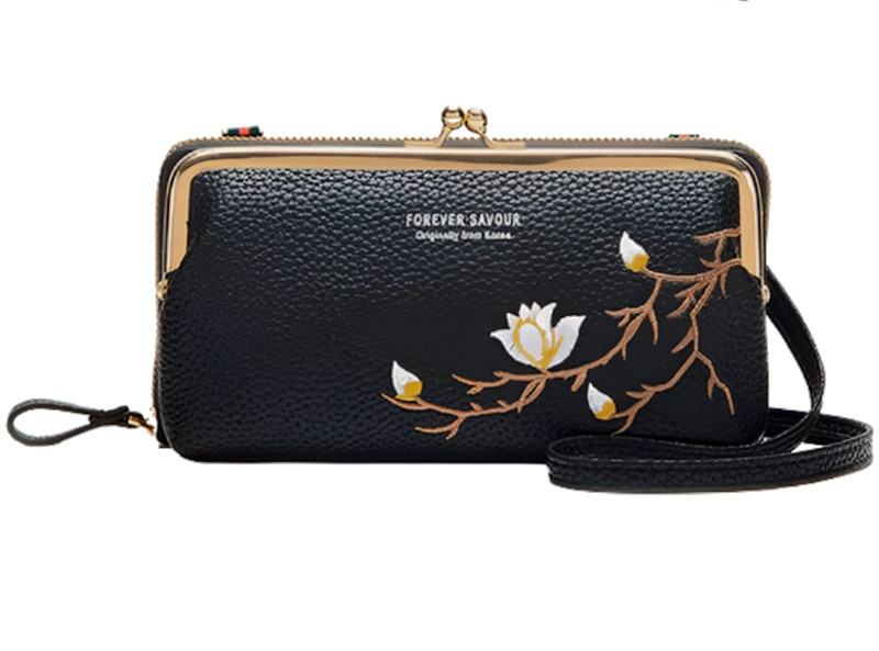 Damen Geldbörse mit Blumenmuster ⎜ Große Reißverschlussbörse mit Handgelenkriemen und viel Stauraum