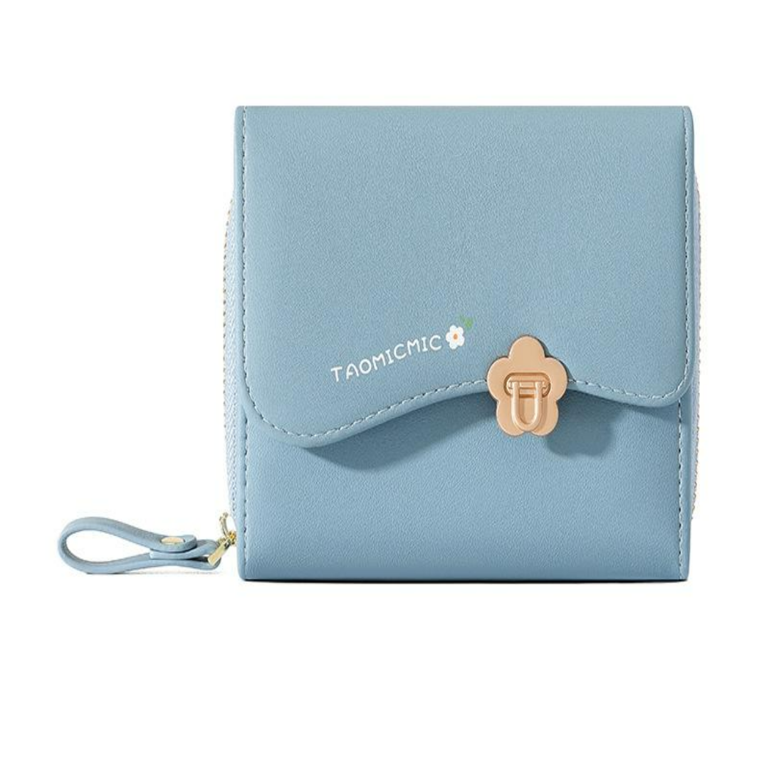Damen Geldbörse mit Blumenverschluss ⎜ Modische Kurzbrieftasche im europäischen Stil mit Reißverschlussfach