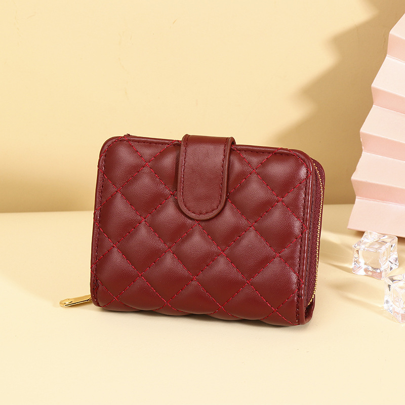 Damen Geldbörse mit Druckknopf ⎜ Kompakte Brieftasche mit Rautensteppung und Münzfach im eleganten Design