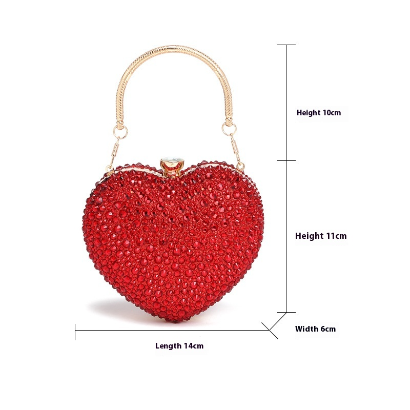 Abendtasche im Herz-Design ⎜ Glitzernde Handtasche mit Diamantenbesatz und Goldener Kette