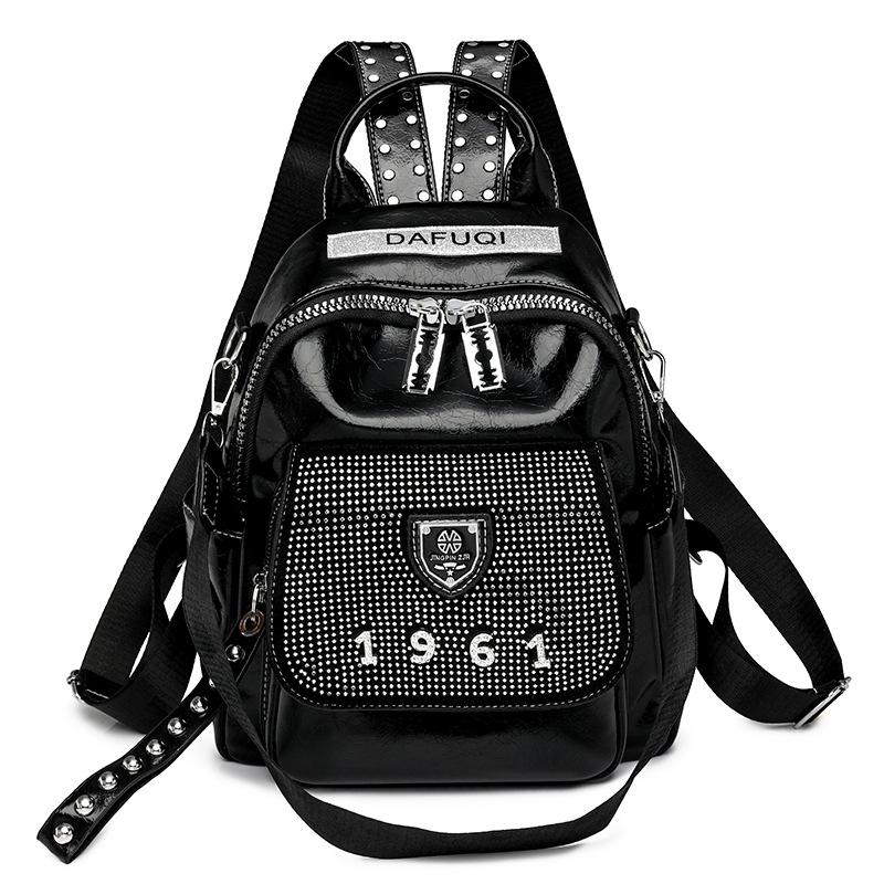 Damen Rucksack ⎜ Modischer Glitzer-Rucksack mit Strassdetails und großer Kapazität für Alltag und Freizeit