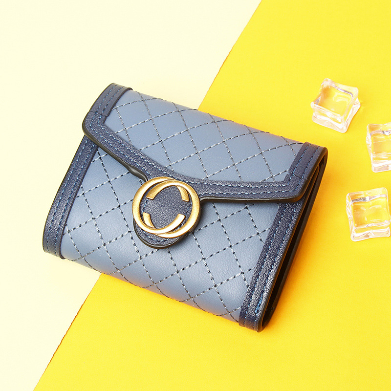 Damen Geldbörse mit Druckknopf ⎜ Kurze Brieftasche mit Rautensteppung und Fächern für Karten und Münzen