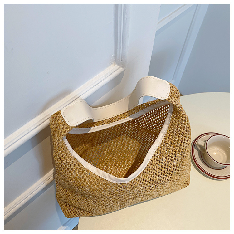 Strandtasche für Damen ⎜ Leichte Tragetasche aus Stroh im Retro-Stil für Sommer, Urlaub und Alltag