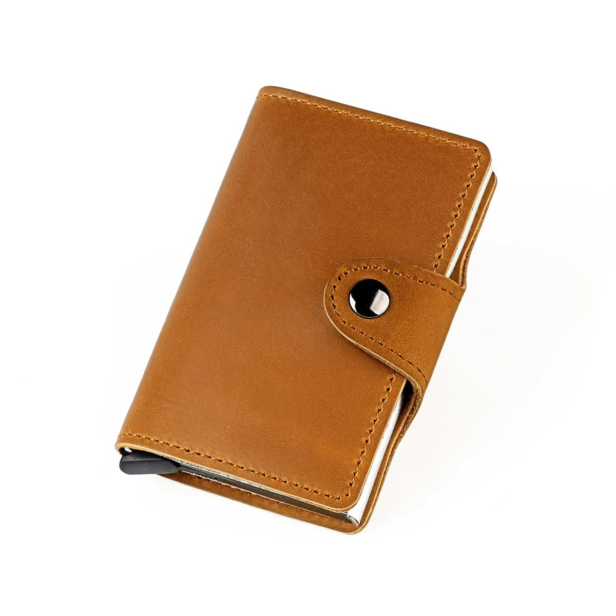 Kartenetui aus Leder für Herren ⎜ Kompakter Kartenhalter im Vintage-Stil mit Druckknopfverschluss
