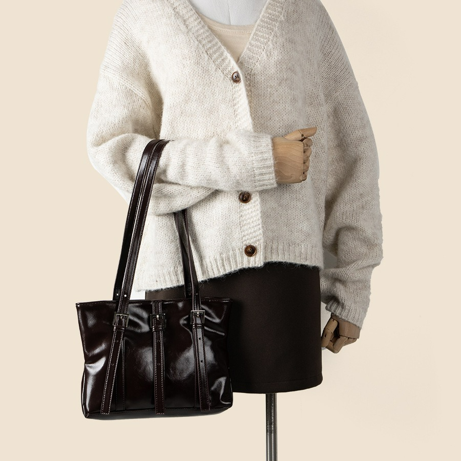 Shopper Tasche für Damen ⎜ Glänzende Schultertasche im modischen Design für Büro, Alltag und Freizeit