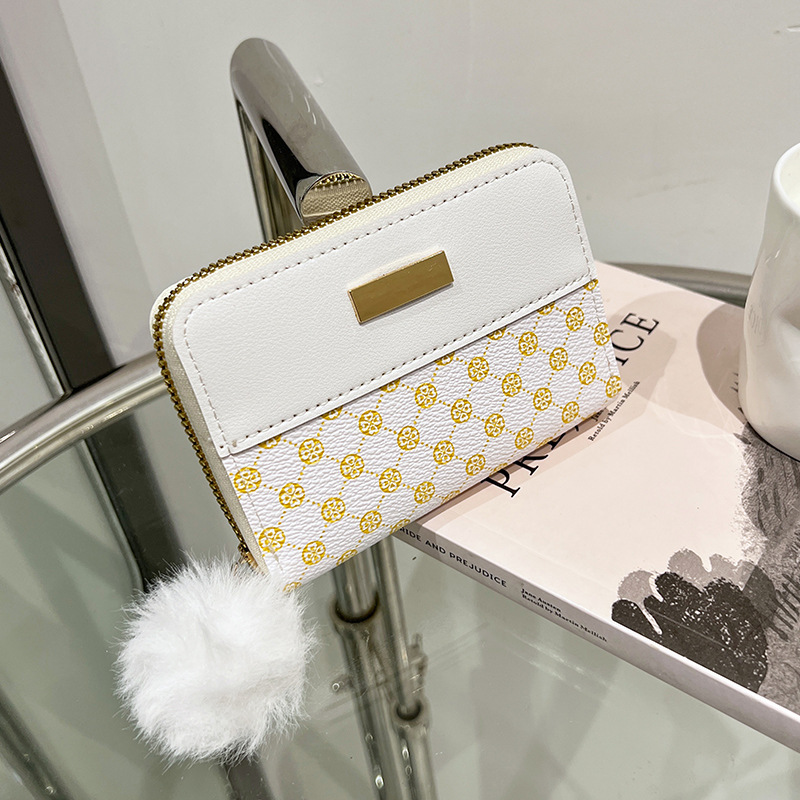Damen Kurz-Geldbörse im Farbkontrast ⎜ Stilvolle Brieftasche mit Druckmuster und Reißverschlussfach für Kleinigkeiten