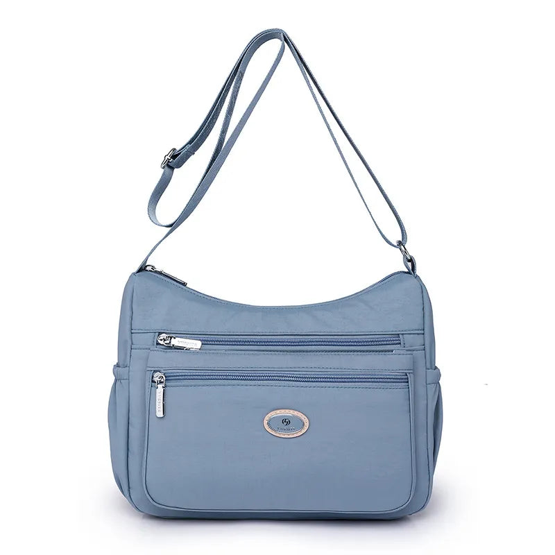 Schultertasche für Damen aus Nylon ⎜ Leichte Umhängetasche mit Reißverschluss für Alltag und Freizeit