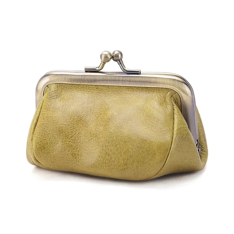 Münzbörse aus Leder für Damen ⎜ Handgefertigtes Mini-Portemonnaie mit Metallverschluss für Kleingeld und Zubehör